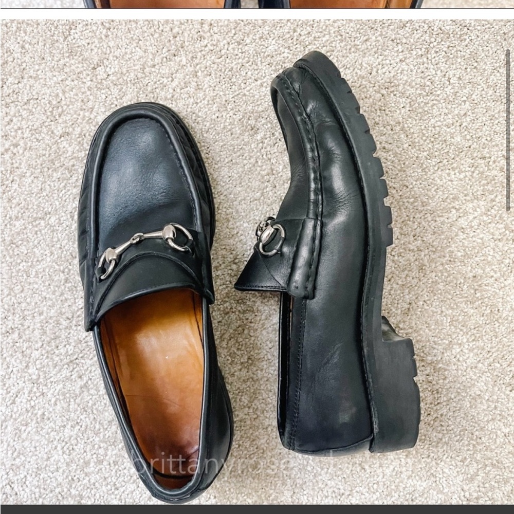 GUCCI Men’s Black Leather Lug Sole Loafer with Horsebit